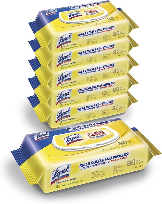 Photo 1 of 
Lysol® Disinfecting Wipes, Lemon And Lime Blossom, 7" x 8", 17.7 Oz, 80 Wipes Per Flat Pack, Carton Of 6 Flat Packs