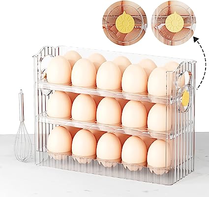 Photo 1 of 30 Count Egg Storage Drawer for Refrigerator - 3 Layers Egg Container with Egg Beater Clear Plastic Egg Tray for Fridge Side Door, Egg Holder for Refrigerator