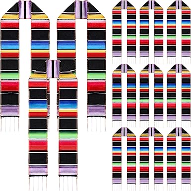 Photo 1 of 12 Pieces Mexican Graduation Sash Serape Graduation Stole Colorful 2023 Mexican Scarf with White Tassel for Men Women Priest 