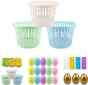 Photo 1 of 3 Pack Plastic Easter Baskets with Handles, DIY Easter Baskets for Kids Toddles Adult- Come with Grass Tulle Empty Easter Eggs, TuTu Small Easter Baskets Bulk, Spring Party Crafts Supplies Accessories Decorations Party Favors 