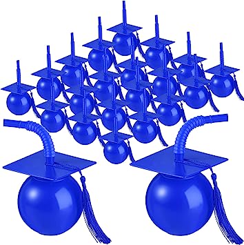 Photo 1 of 24 Set Graduation Cap Party Cups for Party with Tassels Straws and Lids, 10 oz Reusable Hard Plastic Cups for Grad Party Graduation Gifts Bulk for Class of 2023 Graduation Party Favor Supplies (Blue)