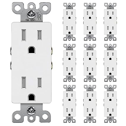 Photo 1 of [10 Pack] BESTTEN 15 Amp Decorator Wall Receptacle, Tamper Resistant Outlet, 15A/125V/1875W, UL Listed, White
