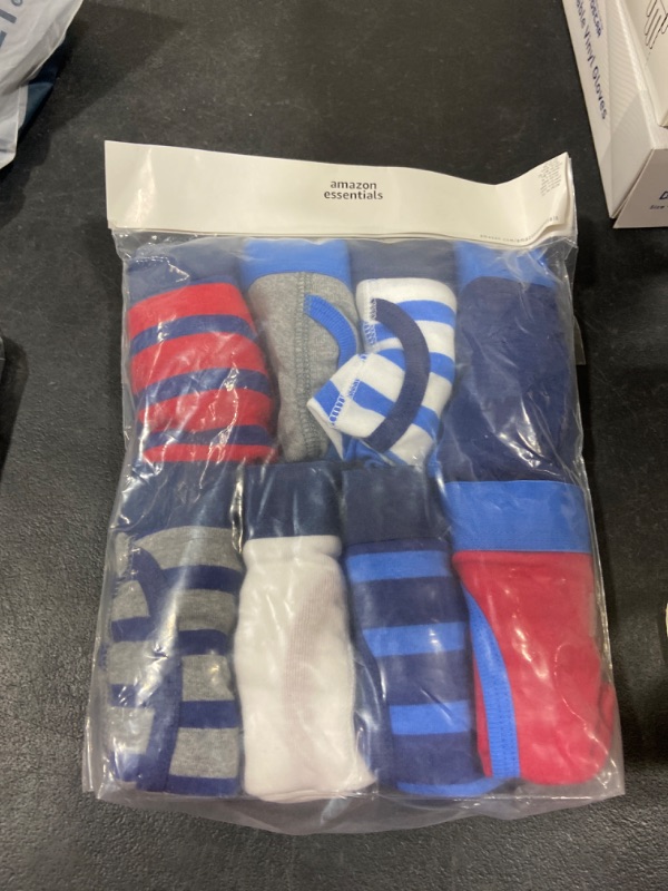 Photo 2 of Amazon Essentials Boys' Cotton Boxer Briefs Underwear, Multipacks 8 White/Red/Blue, Stripe X-Large