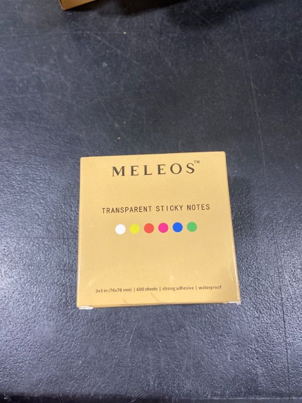 Photo 1 of MELEOS Transparent Sticky Notes 3x3 Inches (6-Colors/600 Sheets) See Through Sticky Notes | Easy Post Translucent Notes | Bright Colors Self Stick Pads