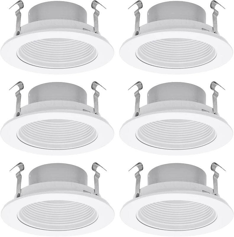 Photo 1 of [6-Pack] PROCURU 4" Recessed Can Light Metal Trim with Step Baffle, White
