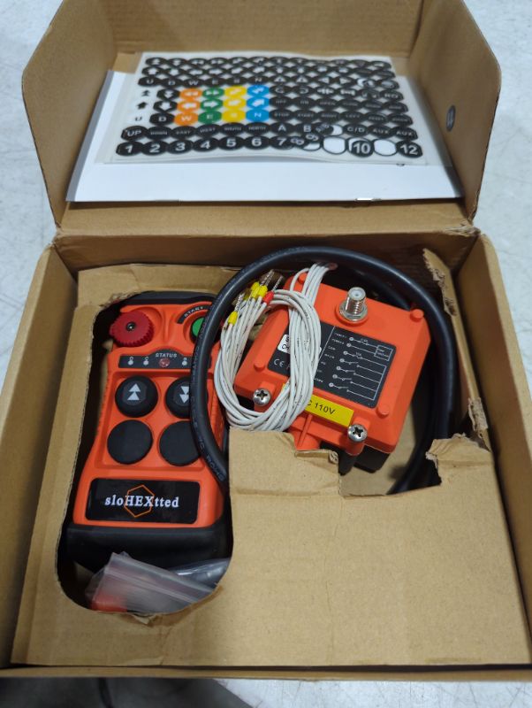 Photo 2 of 2 Buttons Industrial Wireless Hoist Crane Radio Remote Control AC DC 12-24V Transmitter and Receiver for Lift Winch Electric Chain Hoist Crane Remote Control 2-Button 12-24V AC/DC