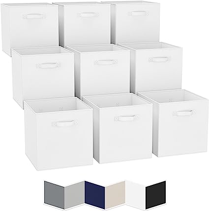 Photo 1 of 13x13 Large Storage Cubes (Set of 9). Fabric Storage Bins with Dual Handles | Cube Storage Bins for Home and Office | Foldable Cube Baskets For Shelf | Closet Organizers and Storage Box (White)
