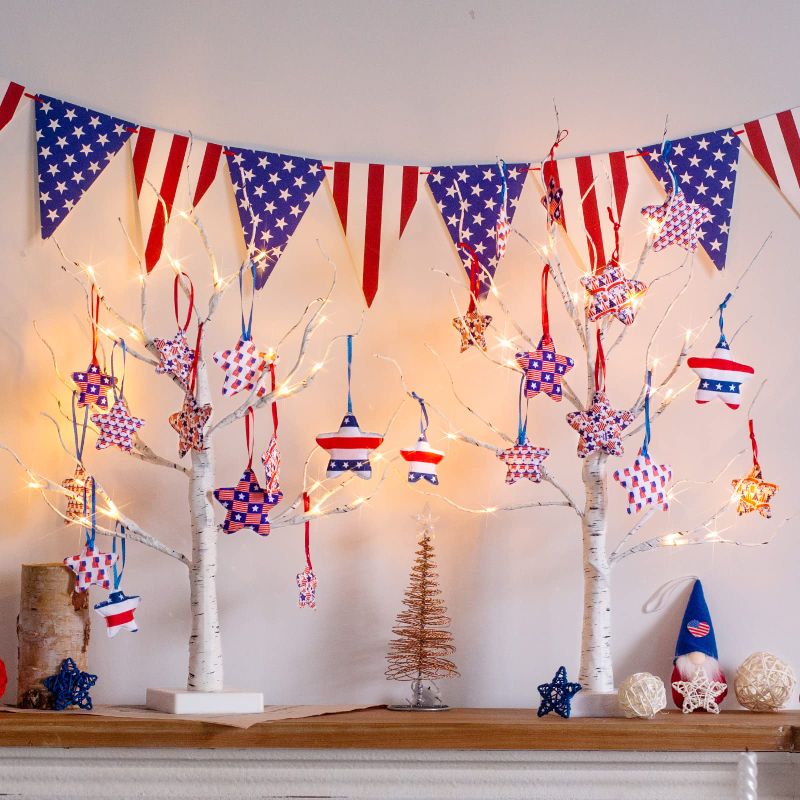 Photo 1 of 
EAMBRITE 4th Of July Decorations For Home, Light Up Birch Tree With 24pcs Star Hanging Ornaments, Red White And Blue Decor, Patriotic Lighted Tabletop Battery Powered Timer For Memorial Day, Party 2Pcs 4th Of July Tree
