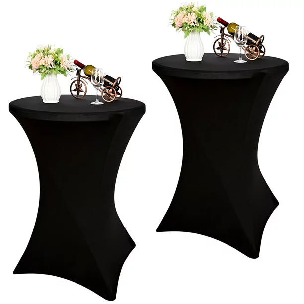 Photo 1 of 2 Pack Spandex Stretch Cocktail Table Tablecloth 32x43 Inch Fitted Stretch Square Corners Tablecloth for Folding Cocktail Table, Black Cocktail Table Covers for Parties Bar Wedding Banquet

