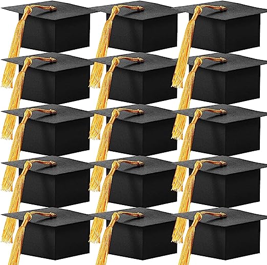 Photo 1 of 100 Pieces Graduation Cap Shaped Gift Box Grad Cap Candy Sugar Chocolate Box with Tassel for Graduation Party Favor Accessories (Yellow, 100 Pieces)
