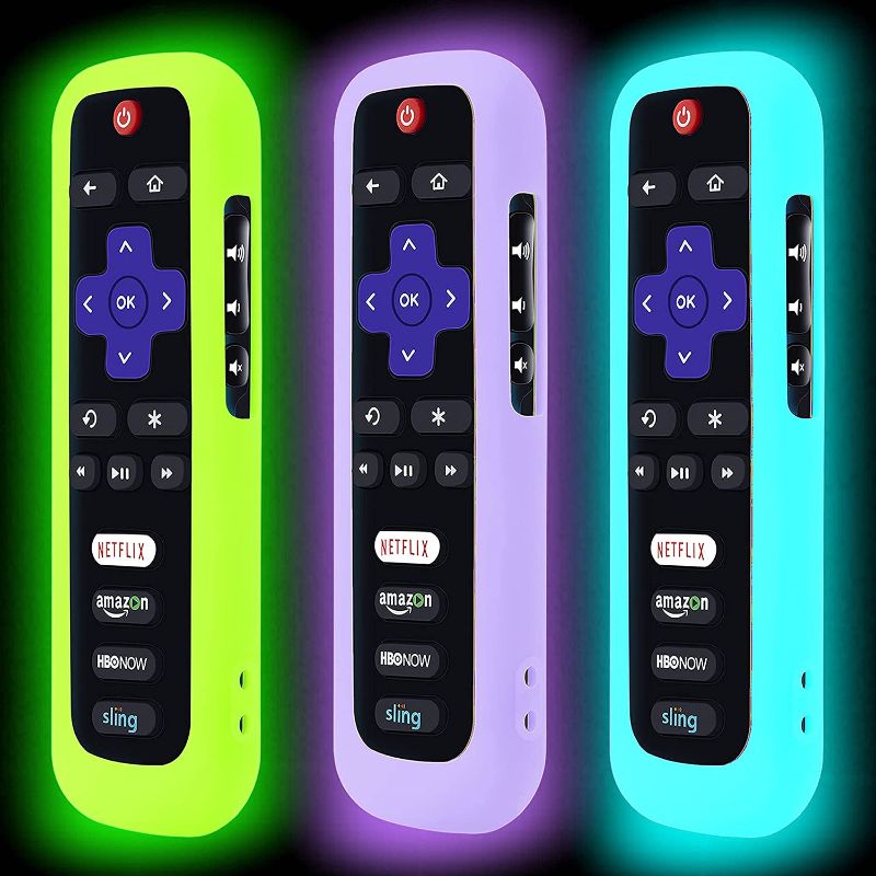 Photo 1 of 3 Pack Remote Case for Roku, Battery Cover TCL Roku Smart TV Steaming Stick Remote, Silicone Protective Controller Universal Sleeve Skin Glow in The Dark Green Purple Blue
