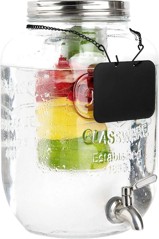 Photo 2 of 2 Gallon Glass Beverage Dispenser with Ice and Fruit Infusers, Stainless Steel Spigot, Chalkboard Label and Metal Lid, Wide Mouth Lemonade Drink Dispenser, Yorkshire Mason Jar, Kombucha Fermenting
Visit the kitchentoolz Store