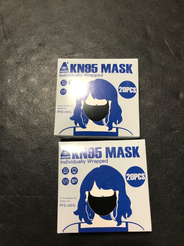 Photo 1 of 2 PACK AiroYouth KN95 Face Masks 50pcs, Breathable KN95 Face Mask with 5-layer 95% Filtration, Elastic Ear Loops & Nose Clip