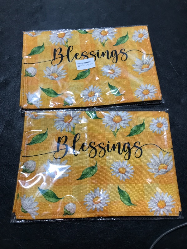 Photo 2 of 2PACK FARMNALL Linen Watercolor Daisy Yellow Buffalo Check Plaid Spring Table Runner Kitchen Table Decorations Easter Farmhouse Indoor Vintage Table Runner 13x72 Inch