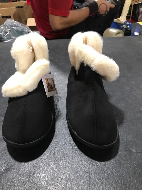 Photo 2 of Zizor Women's Fuzzy Bootie Slippers with Memory Foam, Ladies Indoor Outdoor House Shoes 8 Night Black