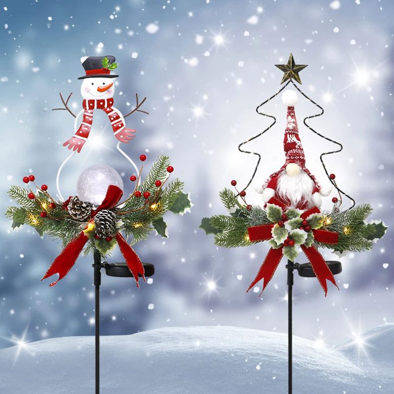 Photo 2 of ZUDAIFU Solar Christmas Decorations Outdoor Lights, 2pcs Christmas Yard Decorations Light String, Christmas Led Transparent Snowman LED Lights for Lawn Garden Decor (2PACK) 