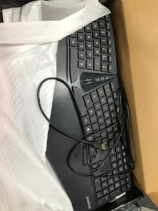 Photo 2 of Perixx PERIBOARD-330B, Wired Ergonomic Keyboard with Adjustable Wrist Rest, Illuminated Keys, and Membrane Low Profile Keys, 2 Extra USB Ports, US English Layout