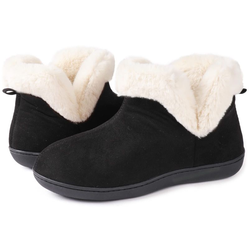 Photo 1 of Zizor Women's Fuzzy Bootie Slippers with Memory Foam, Ladies Indoor Outdoor House Shoes SIZE 9 Night Black