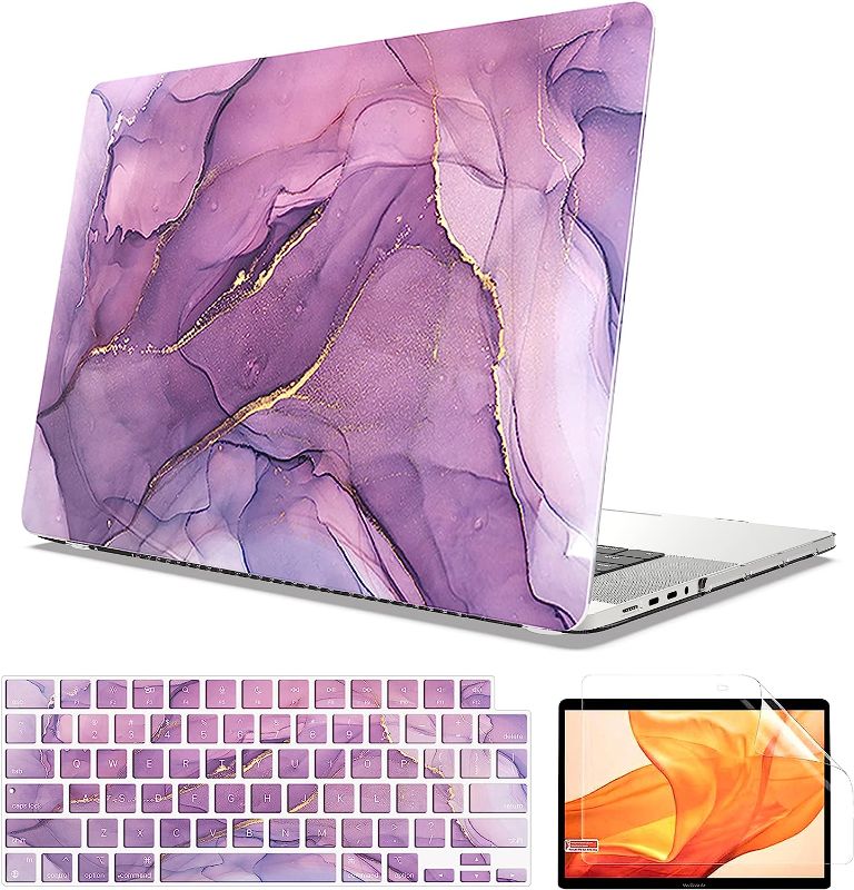 Photo 1 of AOGGY Compatible with MacBook Pro 16 inch Case 2021 2022 Model A2485,Plastic Hard Shell Case + Keyboard Cover + Screen Protector for MacBook Pro 16 inch with M1 Pro/M1 Max & Touch ID,Purple Marble
