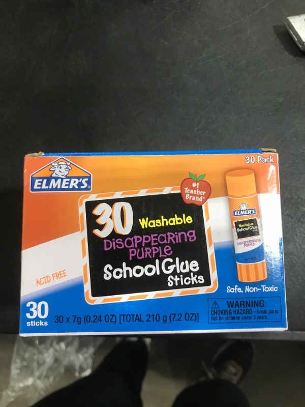 Photo 1 of Elmer's Disappearing Purple School Glue Sticks, Washable, 7 Grams, 30 Count 30 Count Standard Stick