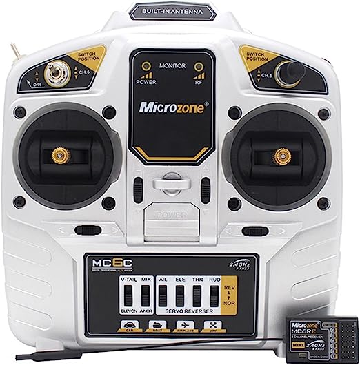 Photo 1 of GoolRC Microzone MC6C 2.4GHz 6CH Remote Controller Mode 1 Transmitter and MC6RE Receiver Radio System for RC Airplane Drone Multirotor Helicopter Car Boat 6CH Receiver
