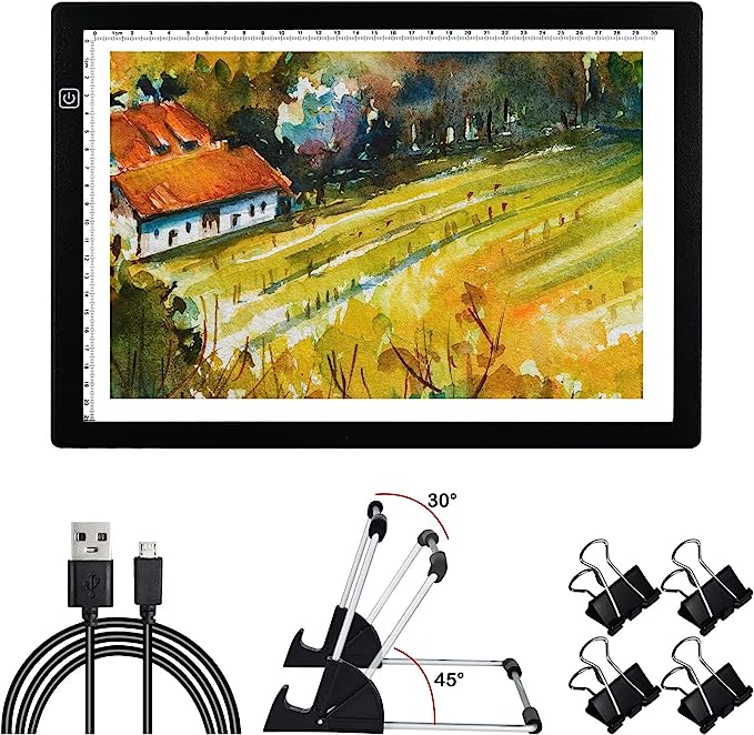 Photo 1 of GRyiyi A4 LED Tracing Light Pad Portable Art Light Box with Scale Adjustable Brightness USB Power,Ultra-Thin Copy Board Table for Diamond Painting Drawing Sketching (New)