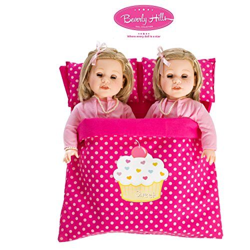 Photo 1 of Beverly Hills Doll Collection Doll Accessories Reversible Twin Sleeping Bag with Attached Pillows - Double Bedding Set for Twin Dolls Sleepover and Slumber Party - Compatible with 18" Girl Dolls