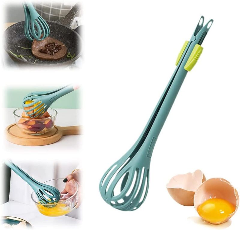 Photo 1 of 2 in 1 Food Clip & Egg Whisk, Multi-function Egg Beater and Bread Clip, Handheld Egg Mixer Plastic Egg Beater Blender, Multifunctional Kitchen Tool?green? 