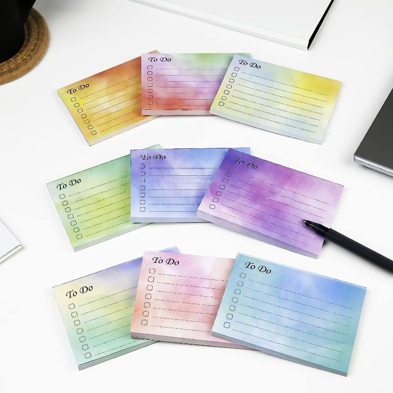 Photo 1 of Courpal to Do List Sticky Notes Assorted Colors Lined Sticky Notes Self Stick Note Pads Adhesive Memo to Do List for Planner Reminder Studying, Home Office Supplies, 3 x 4 Inch (Watercolor, 9 Pieces) 