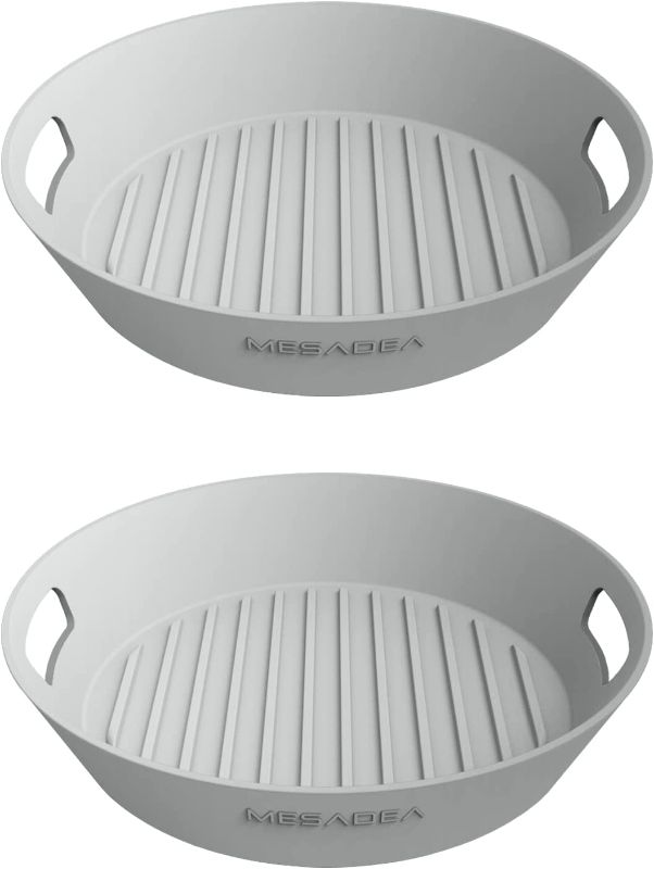 Photo 1 of 2 Pcs silicone air fryer liners-Reusable Heat Resistant Food Safe Silicone Bowl/Pot for Air Fryer and Microwave (GREY+GREY- 8inch ) 