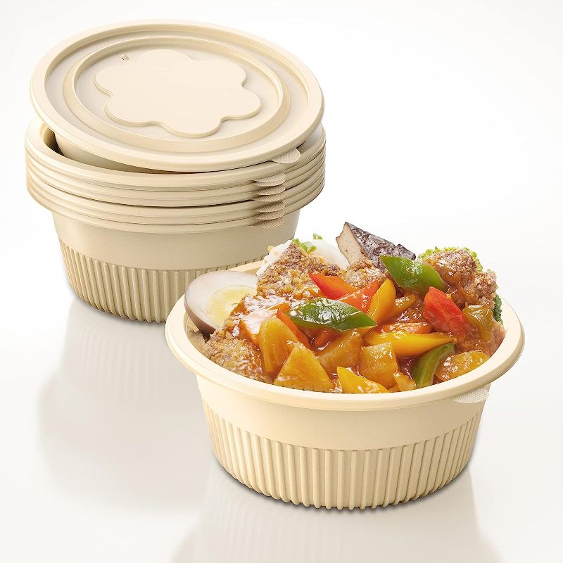 Photo 1 of YONGZHUKANG 25 Pack Compostable Bowls with Lids, 42 oz Disposable Large Salad Bowls Bulk, 1250 ml Bento Soup Serving Bowls Lunch Containers Adapt To Hot or Cold Dish To Go Packaging Picnic Party
