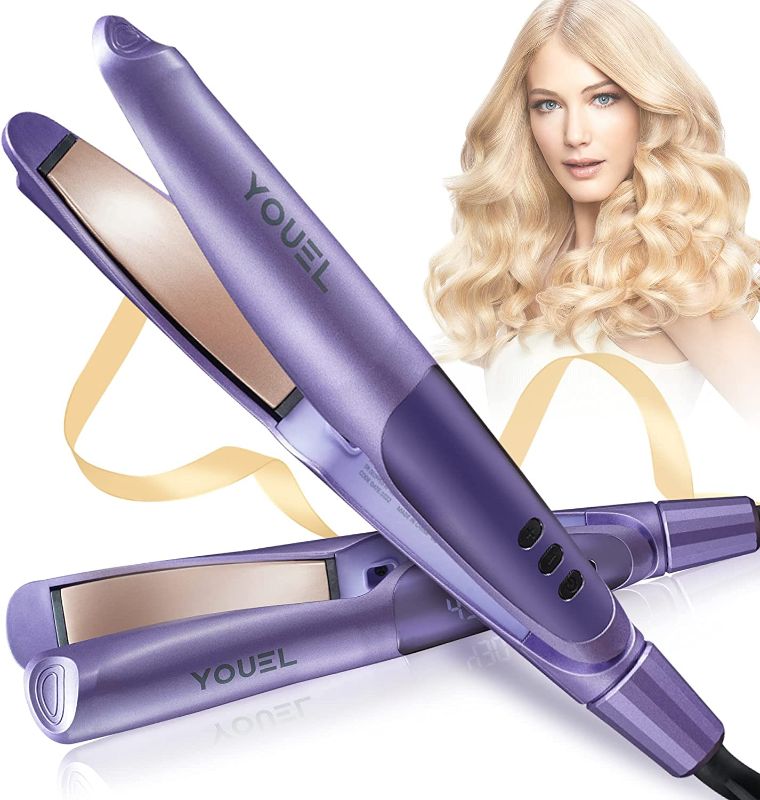 Photo 1 of YOUEL Twist Straightening Curling Iron,2 in 1 Hair Straightener and Curler with 5 Temp for All Hair Types,Straightening Flat Iron with LED Display,Dual Voltage,Purple,11.4x1.3x1.3 Inch 