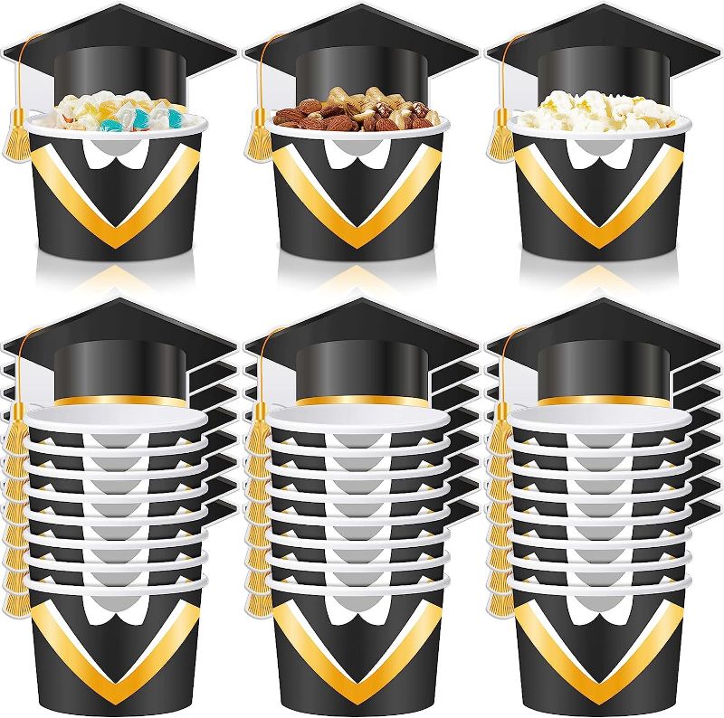 Photo 1 of 24 Sets 8 oz Graduation Ice Cream Cups Congrats Grad Disposable Dessert Bowls Paper Snack Cups Soup Cups for Hot or Cold Food Graduation Party Decoration