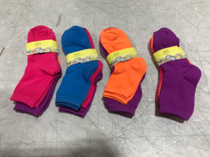 Photo 1 of 12 Pairs Pack Kids Girls Colorful Creative Fun Novelty Design Crew Socks 4-6 Neon Color