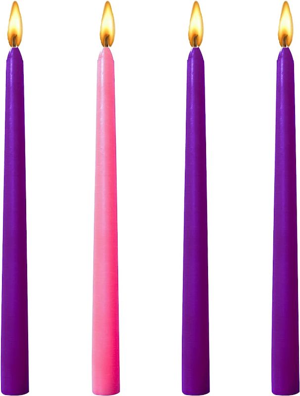 Photo 1 of 12 inch 8 Pack Christmas Advent Taper Candle 6 Purple &2 Pink -Unscented Dripless and Smokeless Home Décor - Dinner, Party, Wedding, Halloween, Churches (12 inch, Multi-Colored)
