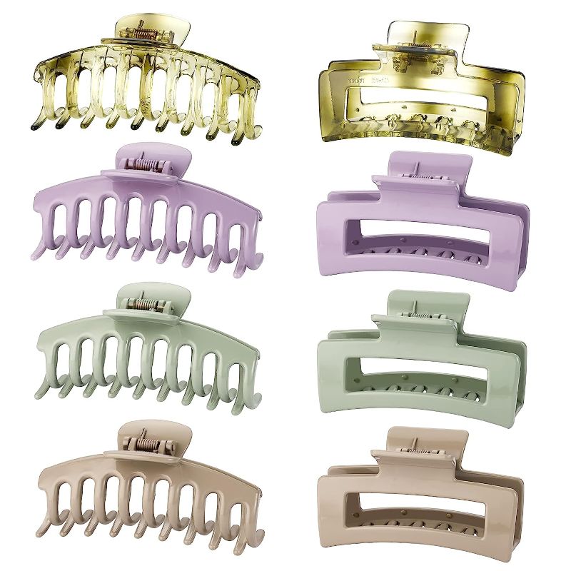 Photo 1 of Wekin Large Hair Claw Clips, 8 Pack 4.3" Hair Clips for Women & Girls, Strong Hold Matte Claw Hair Clips for Women Thick Hair & Thin Hair(Green, Blue-green, Grey, Lilac)… 