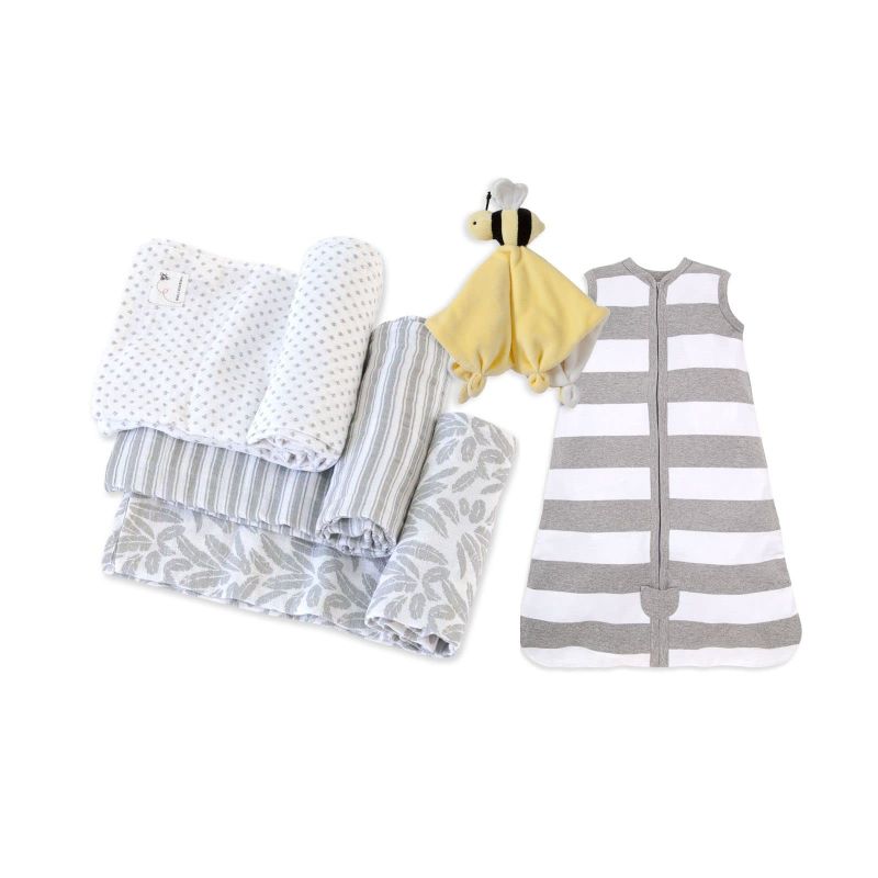 Photo 1 of Burt's Bees Baby Unisex Baby Gift Set - Beekeeper Wearable Blanket, 3-Pack Muslin Swaddle Blankets & Plush, Organic Cotton Essentials Bundle Dottie Bee