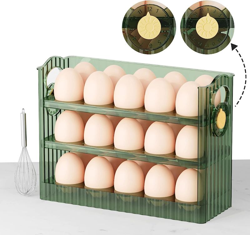 Photo 1 of 30 Count Egg Storage Drawer for Refrigerator - 3 Layers Egg Container with Egg Beater Clear Plastic Egg Tray for Fridge Side Door, Egg Holder for Refrigerator
