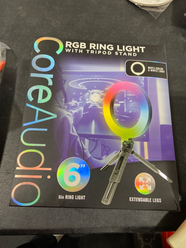 Photo 2 of CoreAudio 6" RGB Selfie Ring Light with Stand Color and White LED Ring Selfie...
NEW 