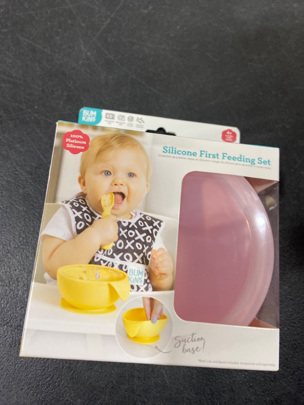 Photo 2 of Bumkins Suction Silicone Baby Feeding Set, Bowl, Lid, Spoon, BPA-Free, First Feeding, Baby Led Weaning - Pink(Pack of 1)