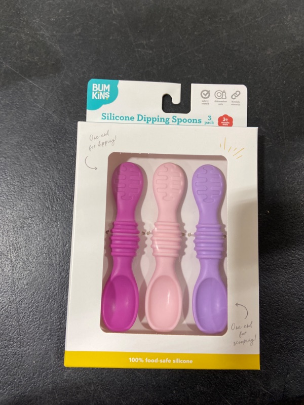 Photo 2 of Bumkins Utensils, Silicone for Dipping, Feeding, Baby Led Weaning, Training Spoons, Ages 3 Months+ (3-Pack),3 Count (Pack of 1) Lollipop-SDS3 Bumkins