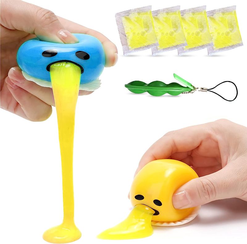 Photo 1 of Axonsense Barfing Ball - Set of 2 Puking Egg Yolks, 1 Pea Fidget Toy, 2 Extra Goo Packets - Calming Sensory Squishy Fidget Toys for Stress Relief, Decompression - Gifts for Kids & Adults
