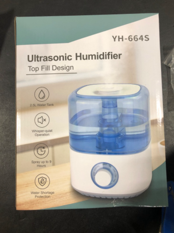 Photo 2 of 2.5L Small Humidifier,Cool Mist Ultrasonic Humidifiers for Bedroom,Air Humidifier with Adjustable Mist,Quiet Humidifiers for Baby Office Kids Nursery,Dial Knob,360° Rotation Nozzle,Auto Shut-Off
