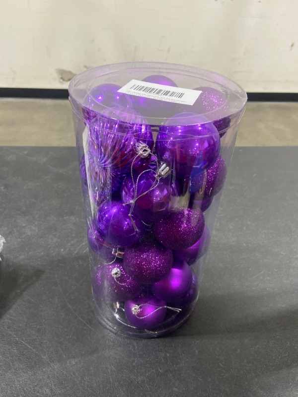 Photo 2 of 2.36" Christmas Ball Ornaments Shatterproof Purple Christmas Ornaments Set 30 Pcs Purple Ornaments for Christmas Tree Halloween Holiday Wedding Party Decoration Purple 2.36"/30pcs