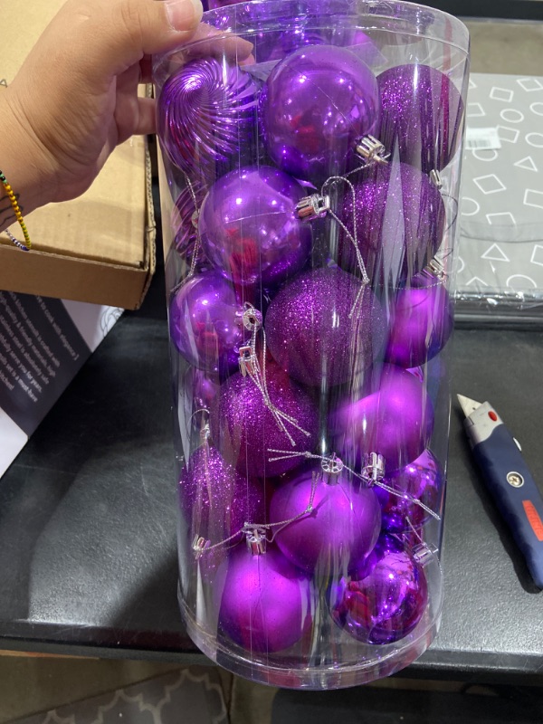 Photo 1 of 2.36" Christmas Ball Ornaments Shatterproof Purple Christmas Ornaments Set 30 Pcs Purple Ornaments for Christmas Tree Halloween Holiday Wedding Party Decoration Purple 2.36"/30pcs