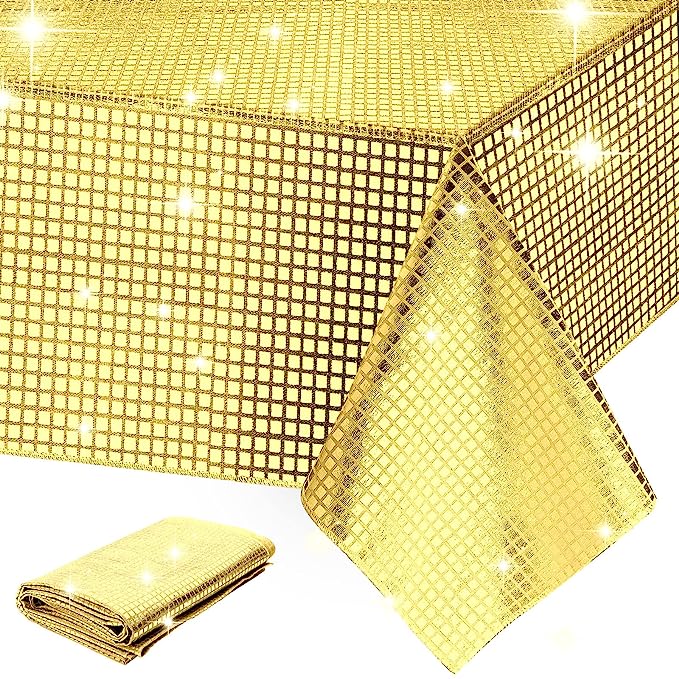 Photo 1 of 105 x 54 Inches Disco Table Cloth 70s Disco Party Decorations Las Vegas Party Decorations Glitter Disco Ball Table Runner for 70s 80s 90s Hip Hop Party Supplies (Gold) 