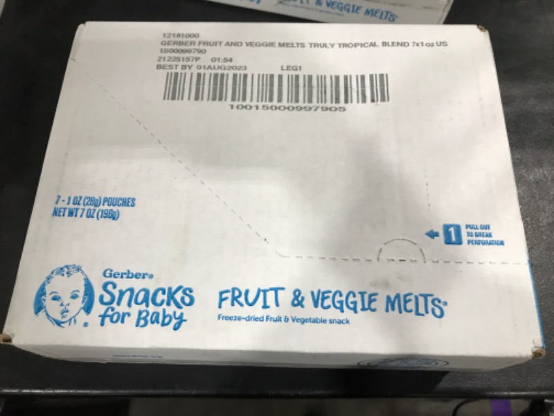 Photo 1 of (Pack of 7) Gerber Fruit & Veggie Melts Freeze-Dried Fruit and Vegetable Snacks Truly Tropical Blend Naturally Flavored with Other Natural Flavors BB 08.01.23