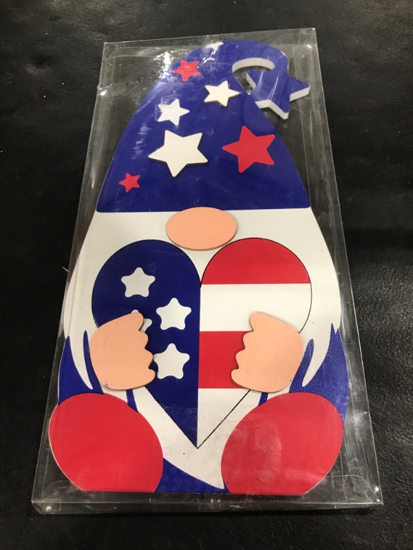 Photo 2 of 4th of July Decorations for Home, DECSPAS Blue Gnomes Wooden Sign Memorial Day Decor, Heart White Red Stars Stripes Ornaments Patriotic Decor, Adorable Fourth of July Decor for Front Door, Porch
