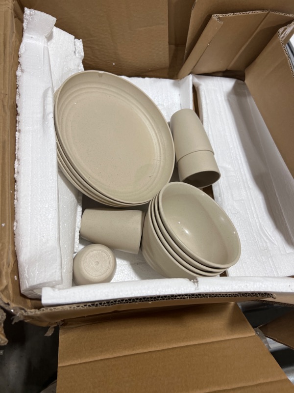 Photo 1 of 12pcs Wheat Straw Dinnerware Sets Microwave Safe Lightweight Bowls, Cups, Plates Set-Reusable, Dishwasher Safe