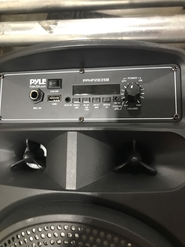 Photo 1 of Pyle Portable Bluetooth PA Speaker System - 600W Rechargeable Outdoor Bluetooth Speaker Portable PA System w/ Dual 8” Subwoofer 1” Tweeter, Microphone In, Party Lights, USB, Radio, Remote - PPHP2835B